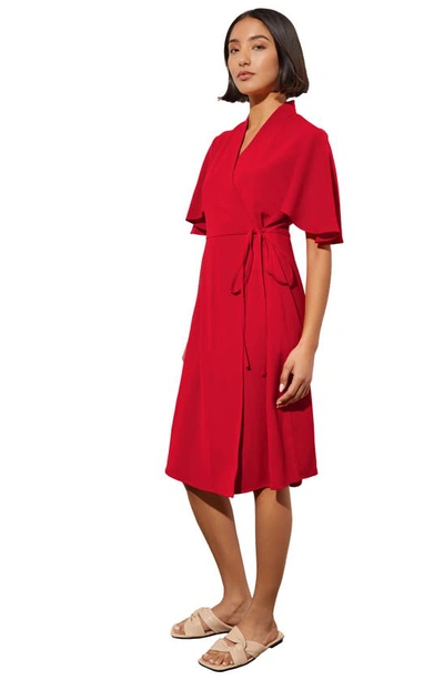 Ming Wang Butterfly Sleeve Crêpe De Chine Wrap Dress In Poppy Red