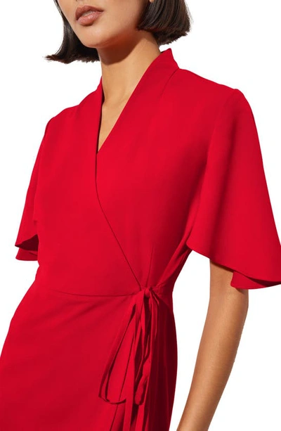 Shop Ming Wang Butterfly Sleeve Crêpe De Chine Wrap Dress In Poppy Red