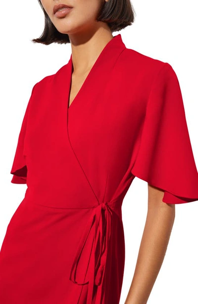 Ming Wang Butterfly Sleeve Crêpe De Chine Wrap Dress In Poppy Red