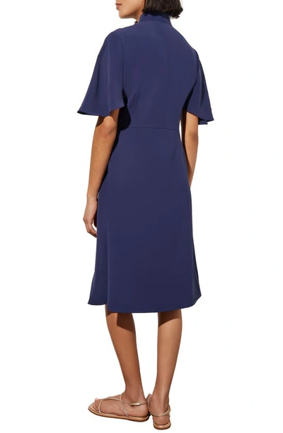 Ming Wang Butterfly Sleeve Crêpe De Chine Wrap Dress In Indigo
