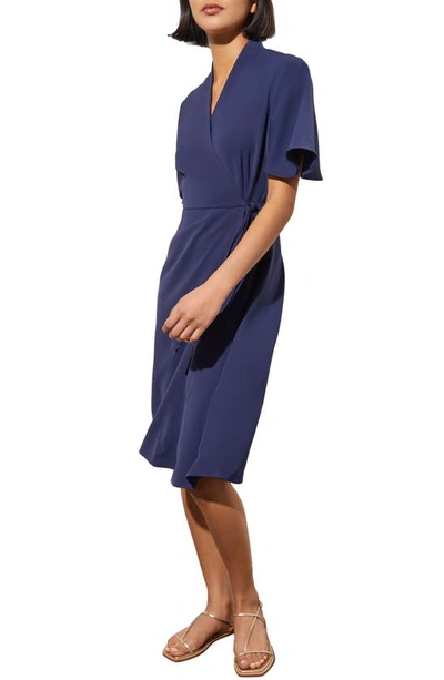Ming Wang Butterfly Sleeve Crêpe De Chine Wrap Dress In Indigo