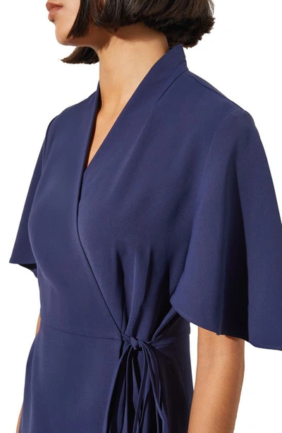 Shop Ming Wang Butterfly Sleeve Crêpe De Chine Wrap Dress In Indigo