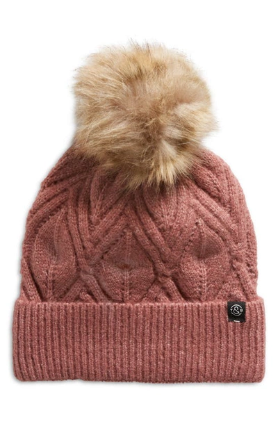 Shop Treasure & Bond Cable Knit Beanie With Faux Fur Pompom In Pink Peach