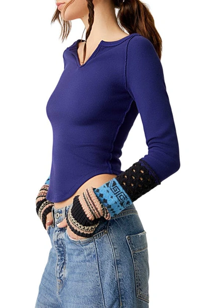 Shop Free People Cozy Craft Cuff Thermal Top In Navy Combo