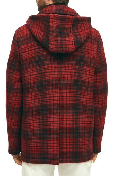 Shop Brooks Brothers Out Buffalo Check Hooded Wool Peacoat In Red Plaid