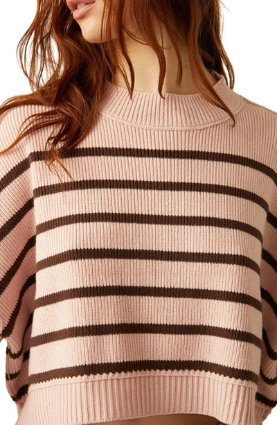 Shop Free People Easy Street Stripe Rib Crop Sweater In Pink Lotus Combo