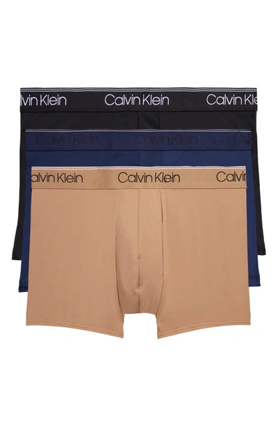 Calvin Klein Microfiber Stretch Wicking Low Rise Trunks, Pack Of 3 In Black/ Navy/ Tiger