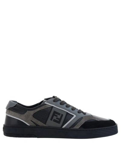 Shop Fendi Black Calf Leather Low Top Sneakers