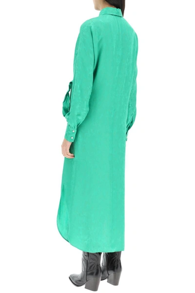 Shop Msgm Jacquard Satin Shirt Dress In Green
