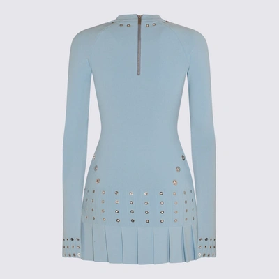 Off-white Pleated Mini Dress With Eyelets Detailing In Blue