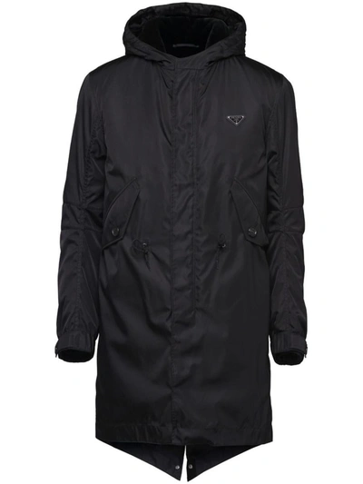 Shop Prada Re-nylon Hooded Coat In Nero