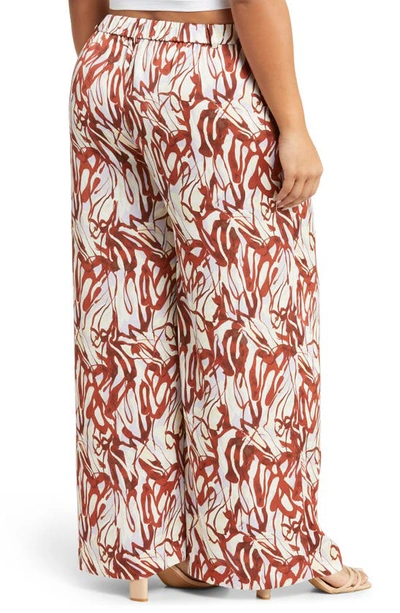 Shop Open Edit Abstract Print Satin Pull-on Pants In Purple Lava Abstract