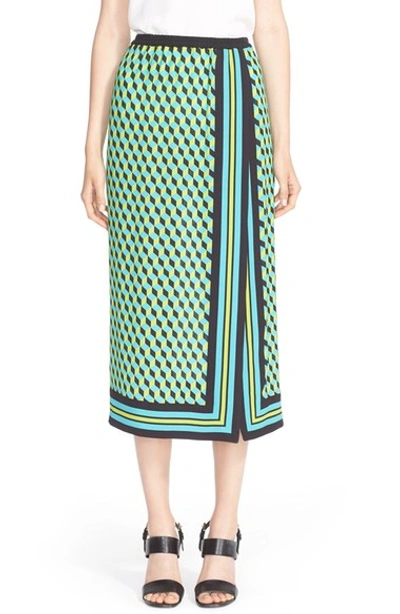 Shop Michael Kors Scarf Print Silk Georgette Skirt In Aqua Multi