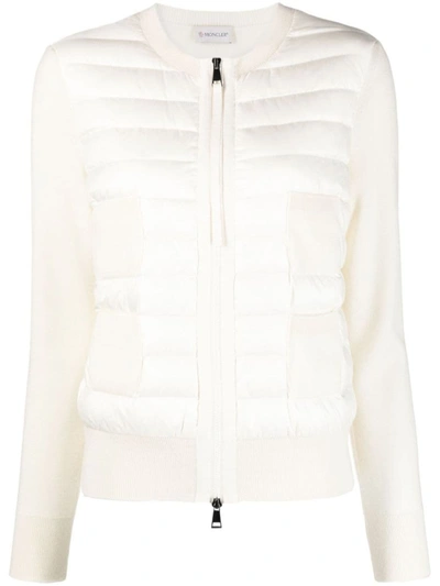 Shop Moncler Quilted Zipped Cardigan In Natural
