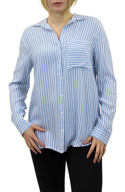Shop Beachlunchlounge Eden Stripe Button-up Shirt In Dodger Blue
