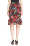 JASON WU Floral Print Silk Ruffle Skirt
