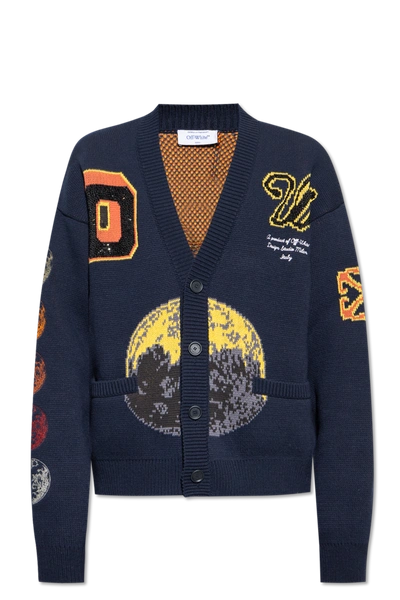 Shop Off-white Navy Blue Embroidered Cardigan In New