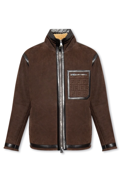 Shop Fendi Brown Shearling Jacket In New