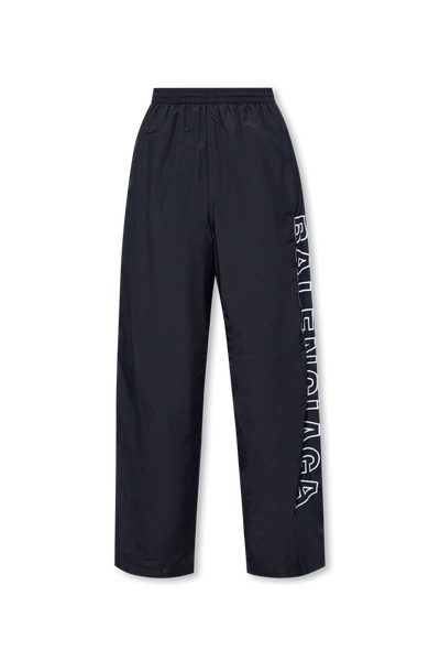 Shop Balenciaga Navy Blue Sweatpants With Logo In New