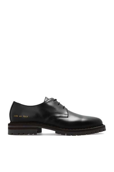 Shop Common Projects Black Leather Derby Shoes In New