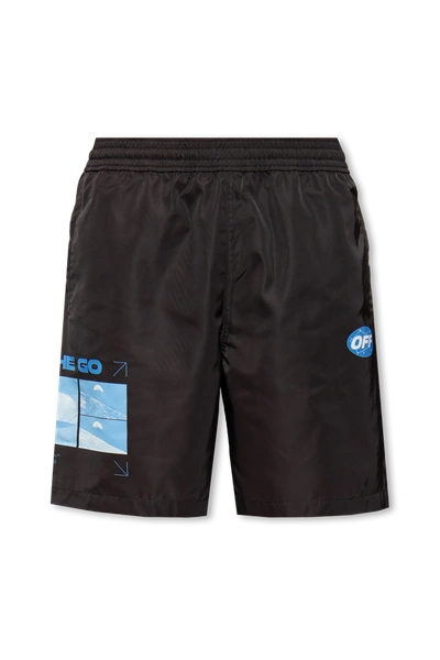 Shop Off-white Black Swimming Shorts With Logo In New