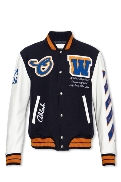 Shop Off-white Navy Blue Bomber Jacket In New