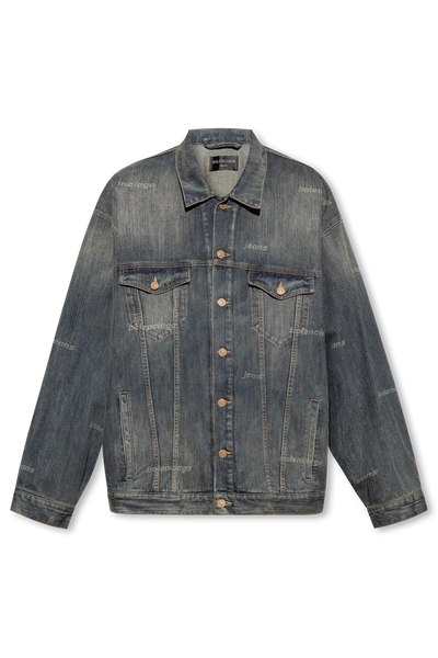 Shop Balenciaga Navy Blue Denim Jacket In New