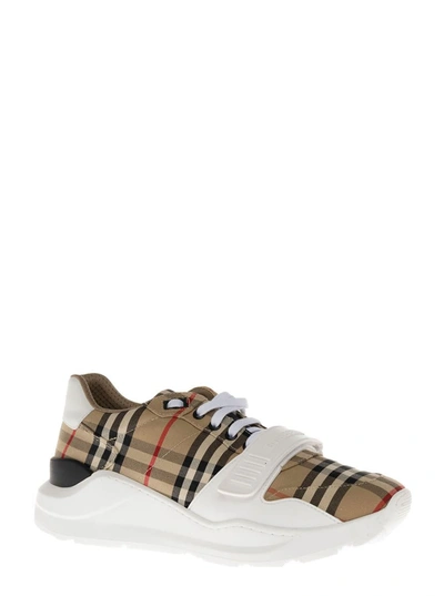 Shop Burberry Vintage Check Fabric Sneakers Man  In Beige
