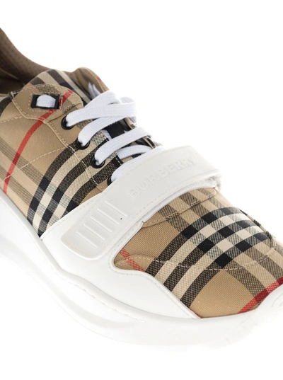 Shop Burberry Vintage Check Fabric Sneakers Man  In Beige