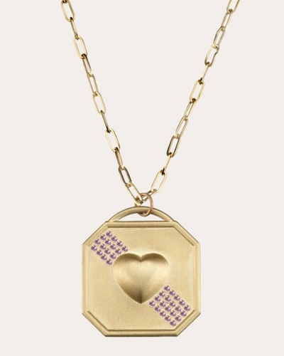 Elizabeth Moore Women's Puffy Heart 14k Gold Pink Sapphire Pendant Necklace In Gold