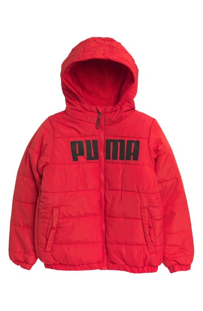 Shop Puma Kids' Hooded Puffer Jacket In Red