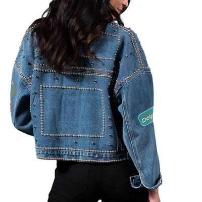 Shop G-iii 4her By Carl Banks Miami Dolphins First Finish Medium Denim Full-button Jacket In Blue