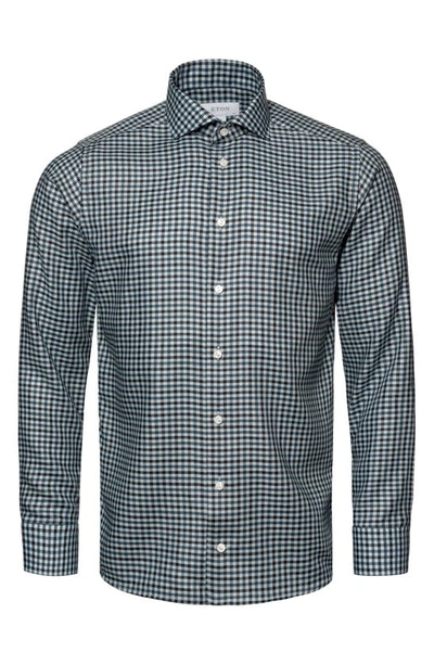 Shop Eton Contemporary Fit Check Print Merino Wool Dress Shirt In Dark Blue