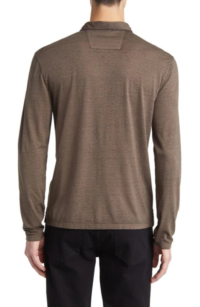 Shop John Varvatos Marty Long Sleeve Burnout Polo In Wood Brown