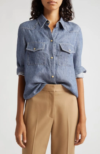 Twp Rancher's Daughter Denim Snap-up Shirt In Medium Indigo