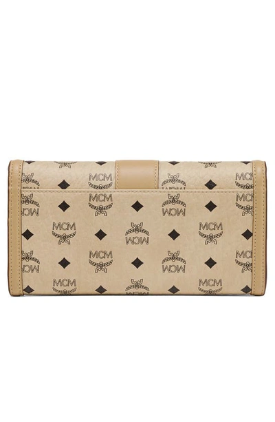 Shop Mcm Large Tracy Visetos Coated Canvas Wallet On A Chain In Beige Black Logo