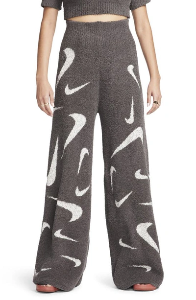 Shop Nike Sportswear Phoenix Cozy Bouclé Wide Leg Pants In Medium Ash/ Light Ore Brown