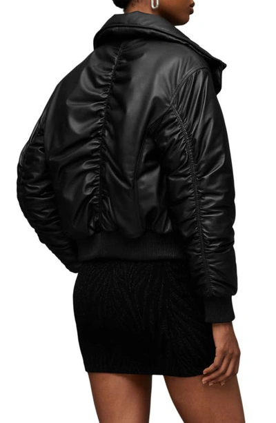 Allsaints Sloane Padded Leather Bomber Jacket In Black