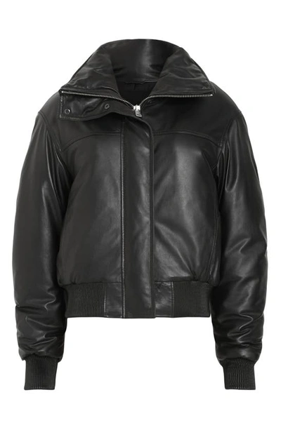 Allsaints Sloane Padded Leather Bomber Jacket In Black