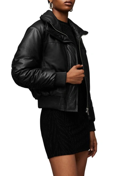 Allsaints Sloane Padded Leather Bomber Jacket In Black