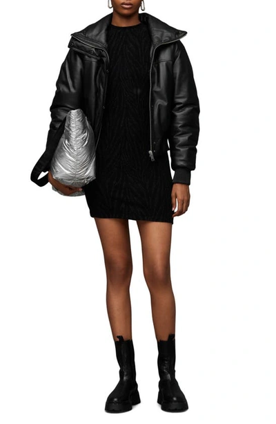 Allsaints Sloane Padded Leather Bomber Jacket In Black