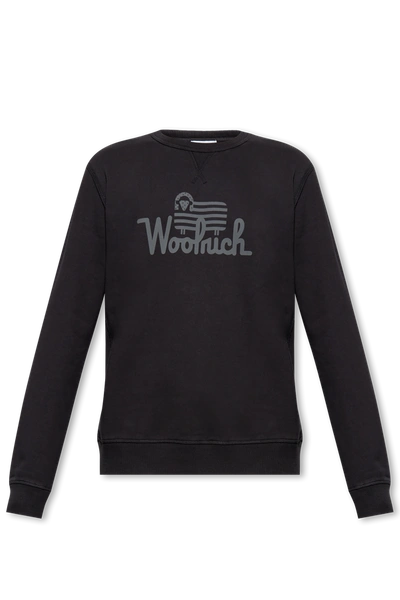 Shop Woolrich Black Logo Sweatshirt In New