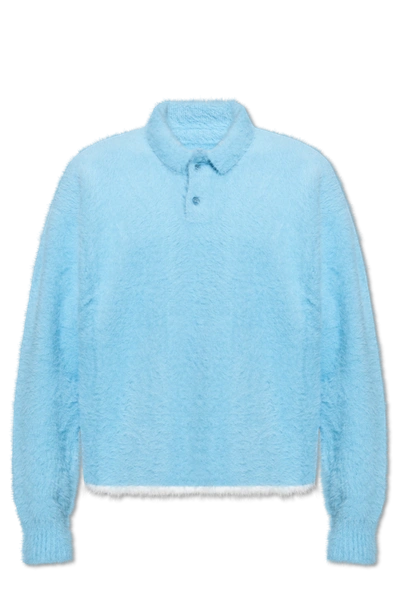 Shop Jacquemus Blue ‘neve' Sweater With Collar In New