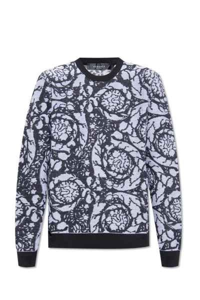 Shop Versace Grey Baroque Motif Sweater In New