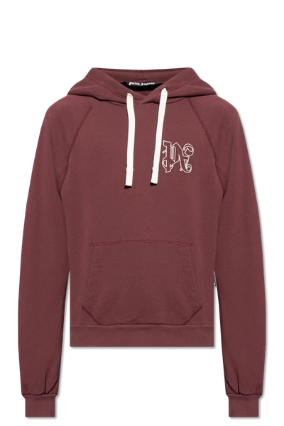 Shop Palm Angels Burgundy Hoodie With Logo In New