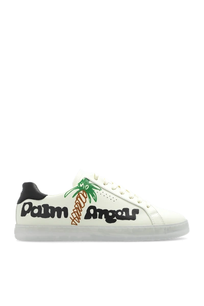 Shop Palm Angels Yellow Sneakers With Logo In New
