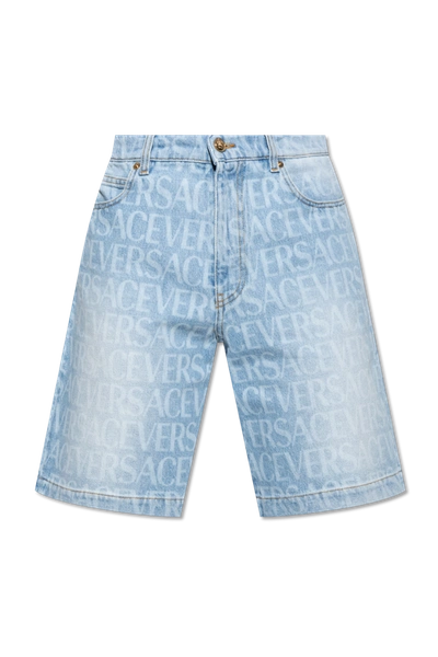 Shop Versace Blue Denim Shorts In New