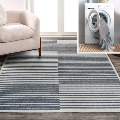 Jonathan Y Shutter Minimalist Striped Plaid Machine-washable Dark Gray/cream 8 Ft. X 10 Ft. Area Rug