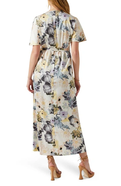Shop Astr The Label Floral Short Sleeve Wrap Dress In Charcoal Taupe Floral