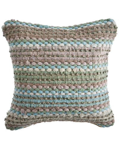 Lr Home Ivy Woven Green & Blue Chindi Striped Decorative Pillow In Green